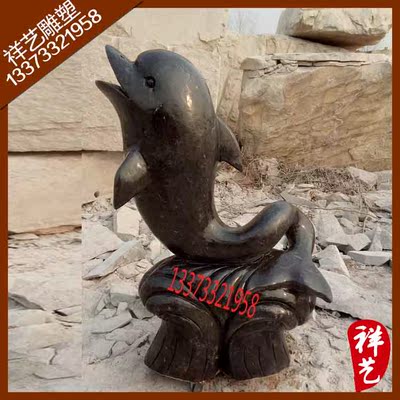水景海豚雕塑吐水青石海豚石雕花岗岩小海豚雕刻喷水动物海豚小品