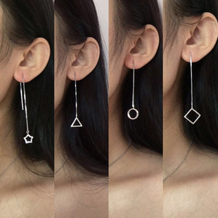 日韩国s925纯银圆圈个性耳环长款几何耳线简约气质耳钉女流苏耳坠