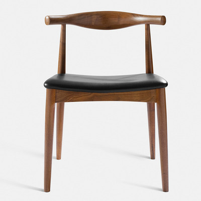 牛角椅 实木餐椅 时尚简约黑胡桃 餐厅酒店咖啡椅 设计师椅子