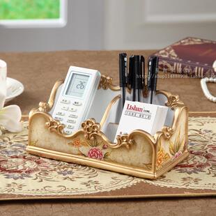 欧式树脂创意摆设用品茶几遥控器化妆品整理盒办公桌面手机收纳盒