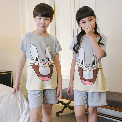 夏季儿童睡衣短袖女童男孩女裙纯棉套装韩版男童装薄款卡通家居服