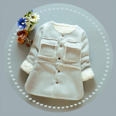 女童2016秋冬装新款加绒加厚外套韩版儿童宝宝鹿皮绒裙摆式上衣潮