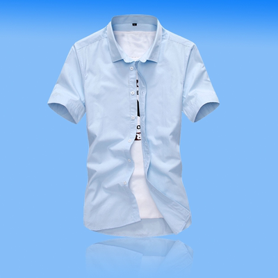 2016春夏季男士短袖衬衫青年韩版新款修身白衬衣休闲纯色男寸衫潮