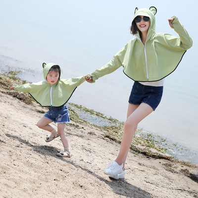 防晒衣亲子装夏装母子母女户外沙滩海边短外套超薄儿童空调服长袖