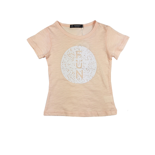 女童短袖T恤 2016夏装新款粉色圆领字母FUN印花女童T恤
