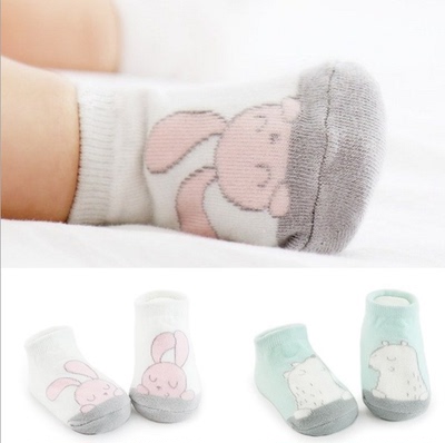 韩国夏儿童薄款全棉男女宝宝船袜不对称防滑地板袜婴儿卡通袜子