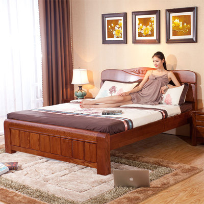 中式全实木床 美国红橡实木双人床1.8米高箱储物床婚床卧室家具
