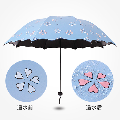 创意遇水开花晴雨伞折叠黑胶太阳伞防紫外线遮阳伞加固防晒伞女