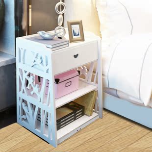 新款床头柜  简约现代雕花镂空床头柜  卧室迷你床边柜储物收纳柜