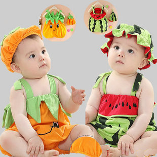 新款夏西瓜装哈衣 婴儿连体服男女宝宝造型衣6-1岁童装开裆爬行服