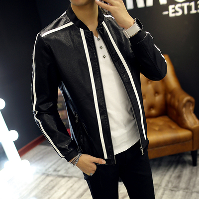 2016新款青少年皮衣男潮流韩版修身立领PU皮夹克薄款学生秋季外套