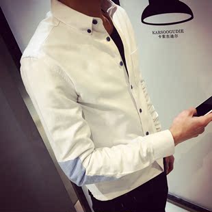 男士白色衬衫修身长袖秋季新款潮流夜店男青年纯棉衬衣发型店衬衫
