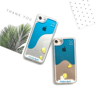 韩国苹果iPhone7plus游泳小黄鸭子iPhone8X流动液体创意手机壳6s