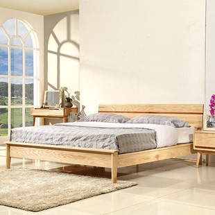 全实木床1.8米日式北欧简约家具原木色成人单双人床 白蜡木床