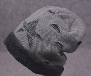 秋冬季帽子男女士个性韩版破洞针织毛线帽加绒护耳帽走套头针织帽