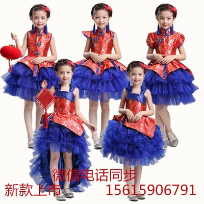 六一儿童演出服新款女童古筝纱裙幼儿园公主裙主持人舞台服蓬蓬裙