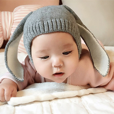 秋冬新款可爱长耳朵兔子护耳帽男女小童套头宝宝婴幼儿毛线帽子