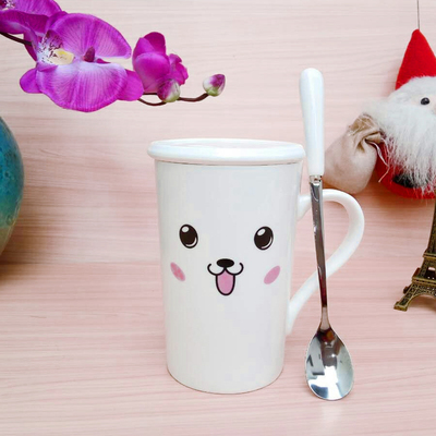 新品包邮表情牛奶马克杯可爱萌咖啡杯创意情侣杯陶瓷杯子带盖带勺