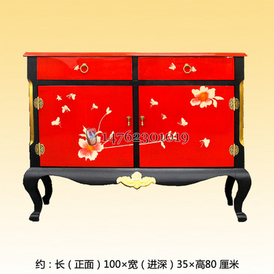 扬州漆器厂家直销新古典家具平磨螺钿红地欧式玄关装饰柜定制包邮