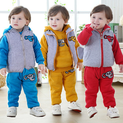 2016新款男童冬装儿童卫衣三件套加厚女宝宝婴儿韩版套装1-2-3岁