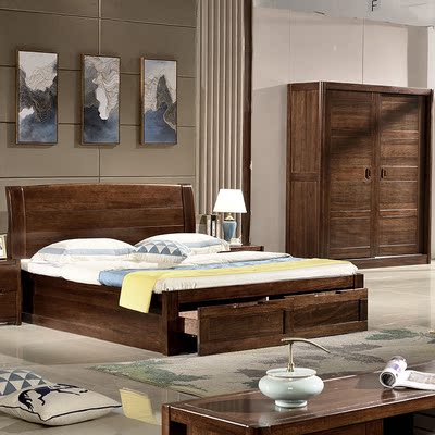 黑胡桃木实木床气压床储物床新中式简约现代PK乌金木双人床卧室