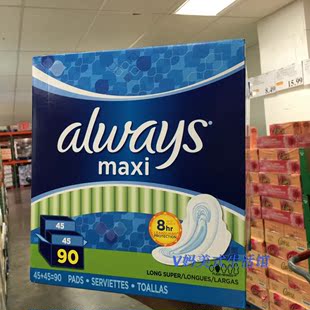 美国直邮 Always欧维丝Maxi Pads加厚型日用护翼卫生巾 90片
