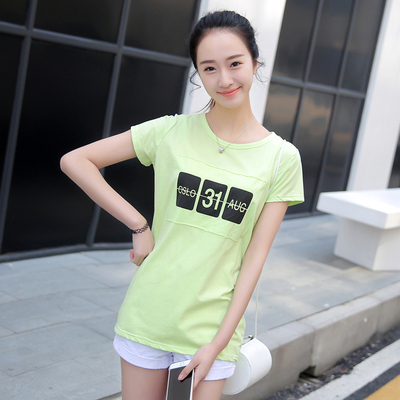 夏季新款韩版女装字母印花宽松拼接短袖T恤