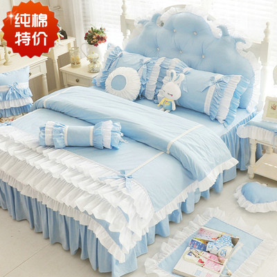 韩版床裙式四件套公主风韩式床上用品春夏蕾丝床单被套1.5/1.8m米