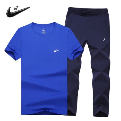 夏季纯棉短袖T恤运动休闲男夏长裤套装韩版男式跑步运动服 两件套