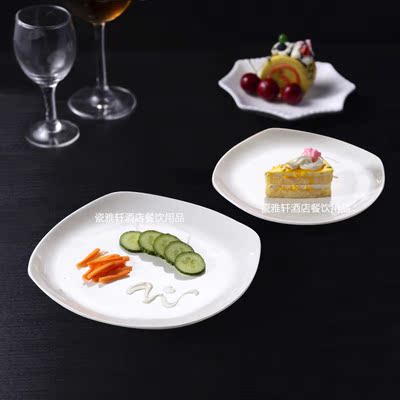 酒店餐厅纯白色四角浅盘方形陶瓷碟菜盘纯白蛋糕碟欧式小托盘批发