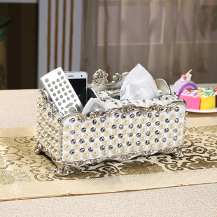 欧式创意多功能珍珠树脂抽纸盒遥控器手机客厅茶几收纳纸巾盒摆件