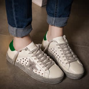 夏季小白鞋系带韩版做旧星星鞋镂空板鞋女潮透气运动鞋休闲鞋