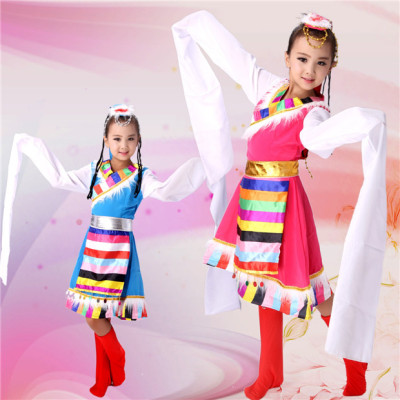 少儿少数民族演出服儿童演出服装藏族蒙古族舞蹈女童水袖表演服装