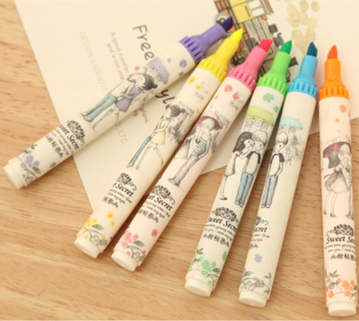 包邮韩国文具批发爱好6304甜秘密荧光笔糖果色彩色笔标记笔6色装