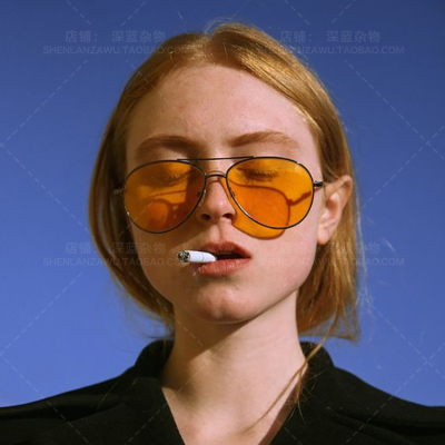 GD权志龙同款韩国复古时尚太阳镜黄色蛤蟆镜透明纯色渐变反光墨镜