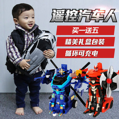 美致儿童遥控汽车玩具一键变形机器人充电正版男孩模型礼物金刚4