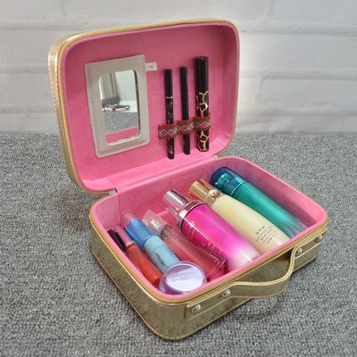 韩国手提旅行必备化妆箱漆皮字母图案定型化妆包彩妆化妆品收纳盒