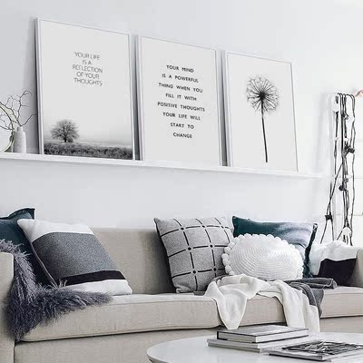 北欧风格装饰画大海风景壁画现代简约黑白极简主义客厅沙发挂画