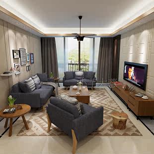 北欧大小户型 现代美式沙发日式布艺沙发组合宜家客厅三人位可拆