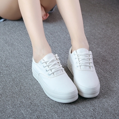 夏季韩版系带厚底白色帆布鞋小白鞋女鞋平底布鞋平跟学生休闲板鞋