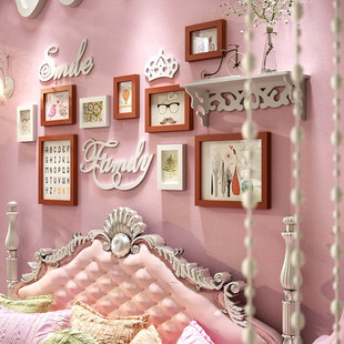 简约现代宝宝房间个性实木照片 墙儿童房创意相片墙床头相框挂墙