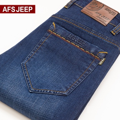 AFS JEEP牛仔裤男士秋冬季新款弹力蓝色休闲大码直筒宽松长裤子