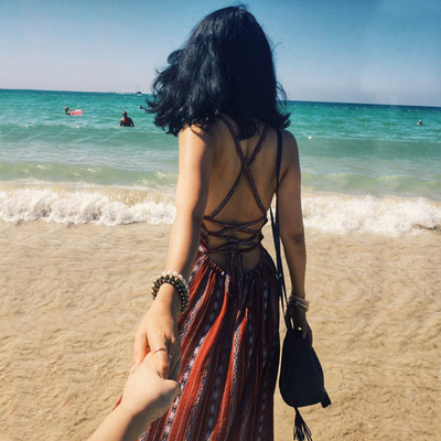 夏装海边度假泰国旅游连衣裙性感露背显瘦沙滩裙女神气质长裙子