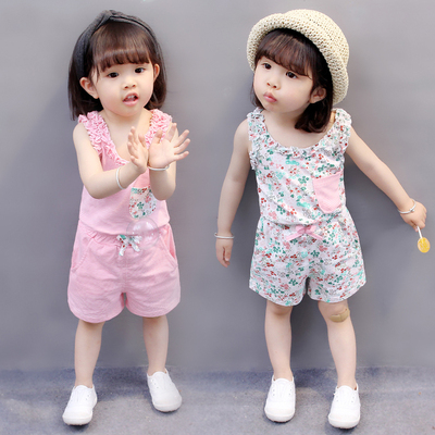 三岁小女童夏装套装2017新款1一5岁女宝宝夏季休闲背心纯棉两件套