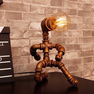 复古工业爱迪生灯泡书房酒吧咖啡厅 个性机器人创意铁艺水管台灯