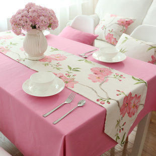 田园风粉红色加厚全棉布艺餐桌布盖布茶几台布电视柜桌旗 可定制