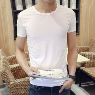 夏季男短袖T恤潮学生纯色修身纯棉圆领大码体恤衫青少年半袖韩版