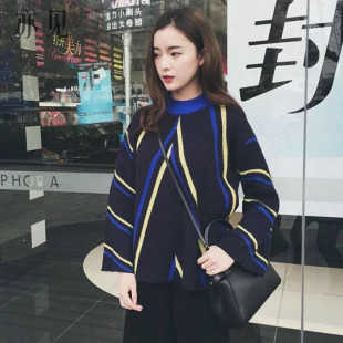 2016秋装新款韩版喇叭长袖高领针织衫套头毛衣女装宽松显瘦上衣潮