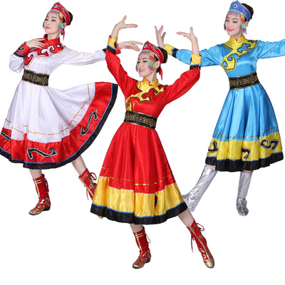 新款蒙古演出服装成人少数民族舞蹈服蒙古族舞台大摆裙表演服女装