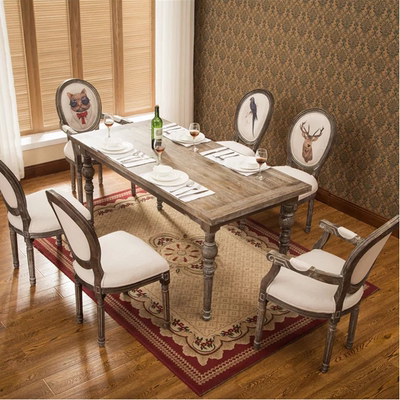 美式乡村欧式复古实木餐桌椅家用咖啡厅做旧高档餐桌长方形组合